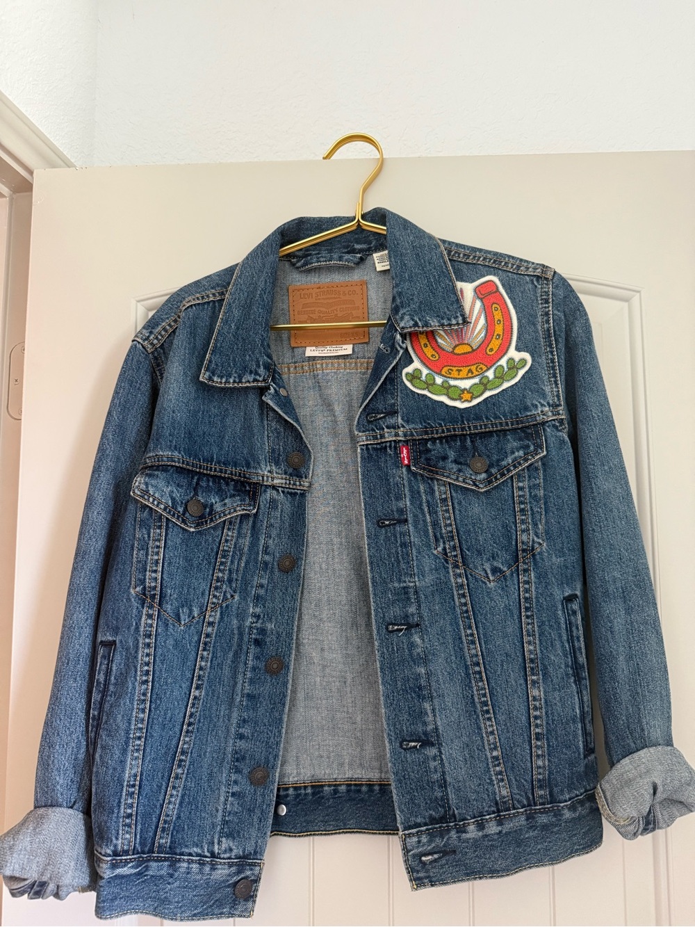 Levi's Blue Denim Jacket with Colorful Stag Patch